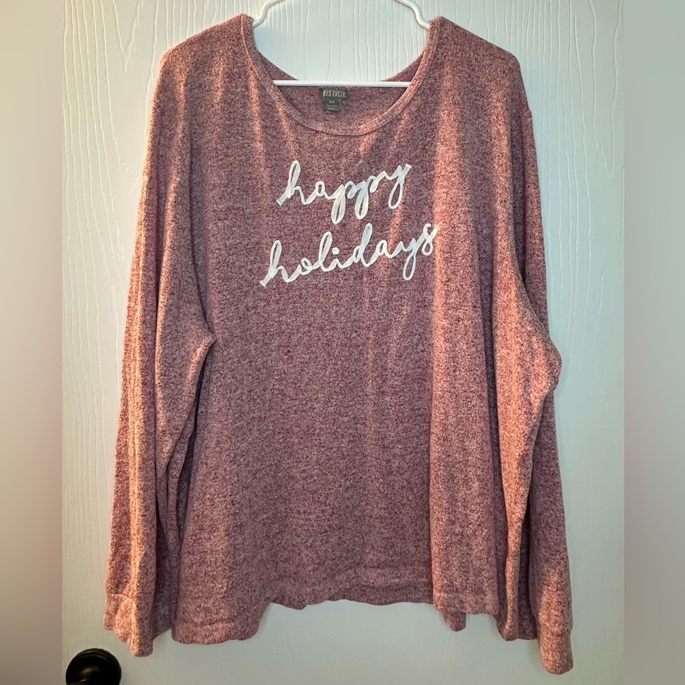 Falls Creek Red‎ and White Holiday Shirt Happy Holidays women’s 3x long sleeve